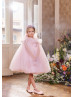 Pink Tulle Flower Girl Dress With Detachable Train